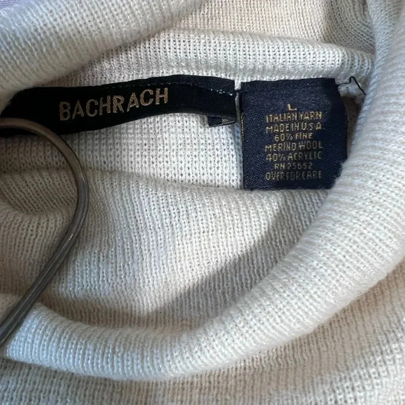 Vintage Bachrach Mock Neck Wool Sweater Long Sleeve Brown/Cream Sz Large Men USA - Picture 5 of 5